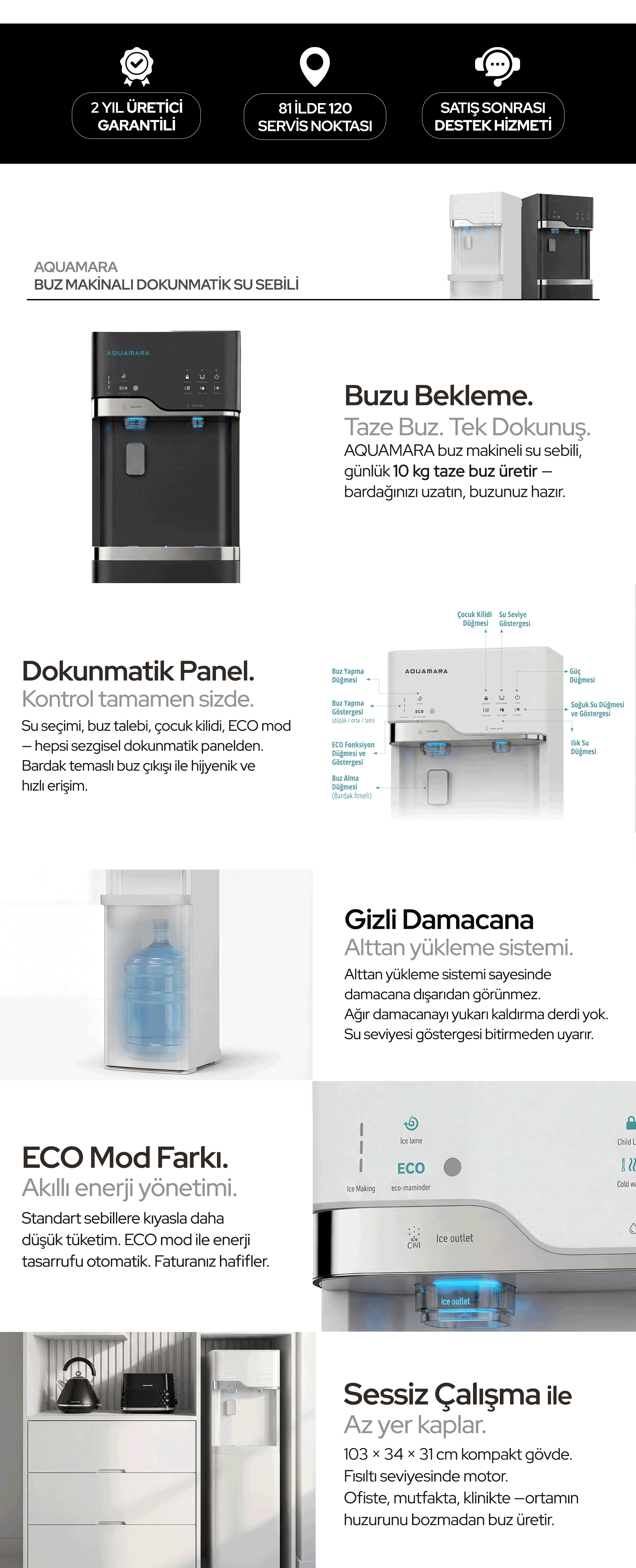 AQUAMARA Buz Makineli Dokunmatik Su Sebili