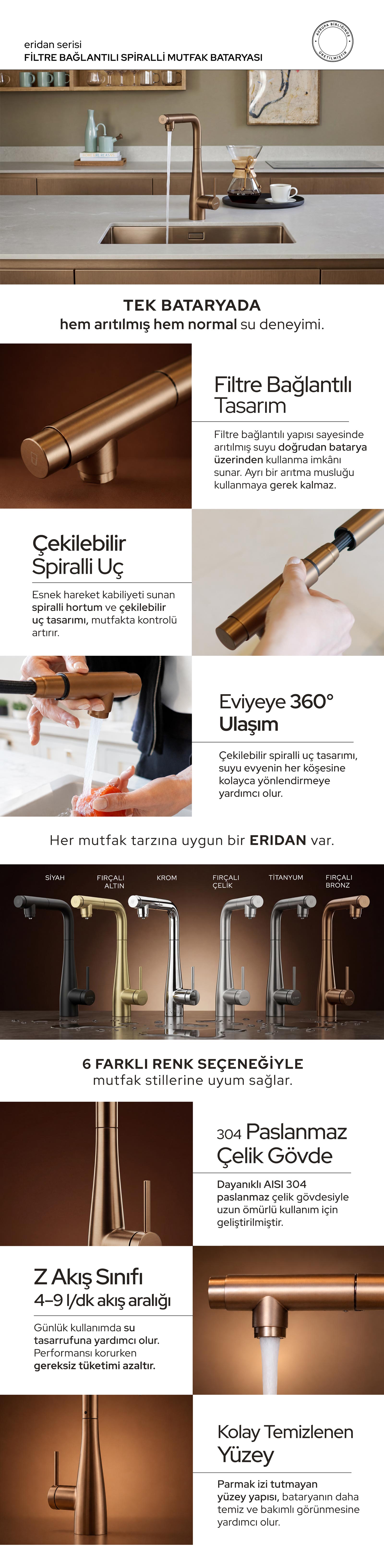 Deante ERIDAN Spiralli Mutfak Bataryası