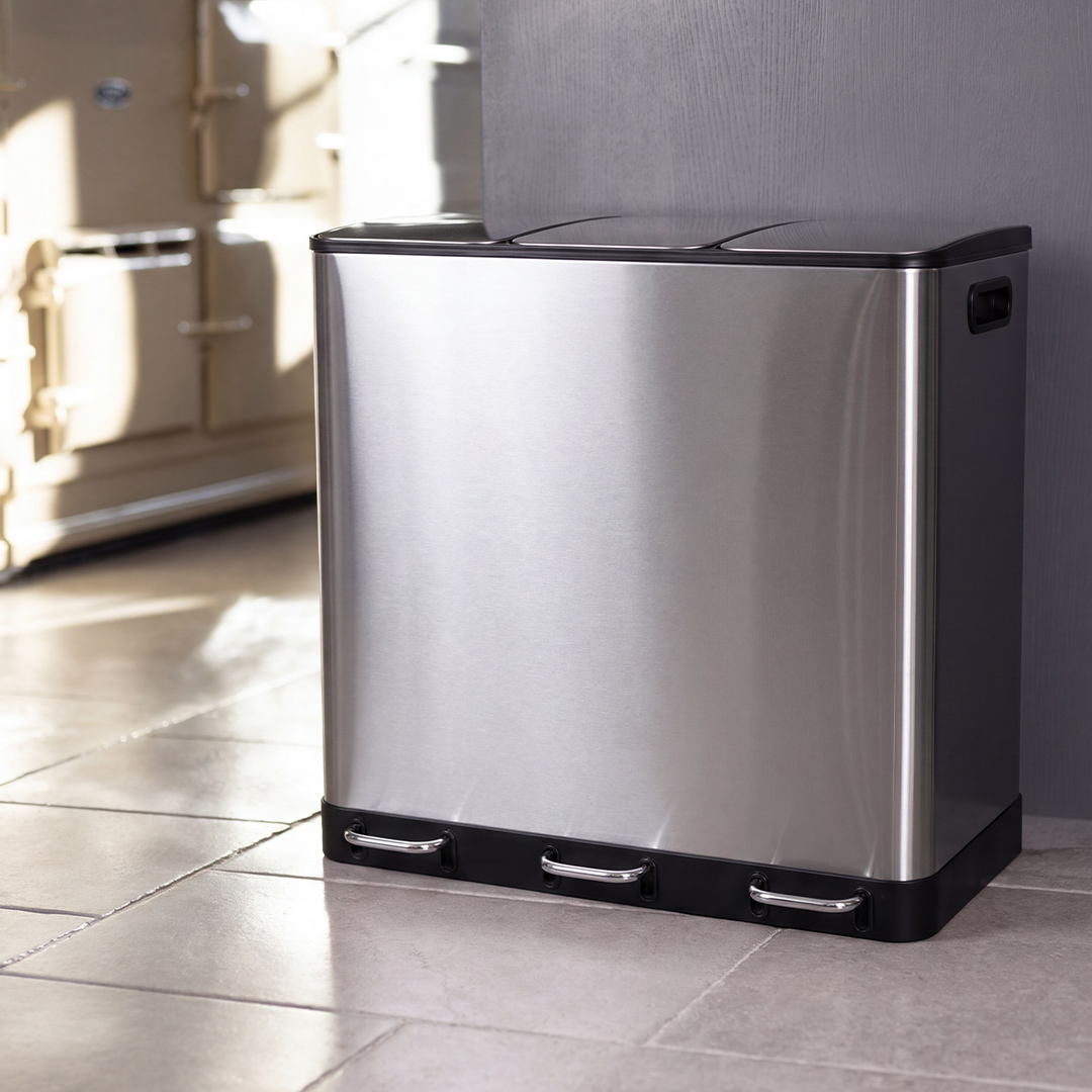 5five Ariane 54 L Üç Hazneli Pedallı Geri Dönüşüm Çöp Kovası - (3×18 L) Soft Close, Paslanmaz Çelik