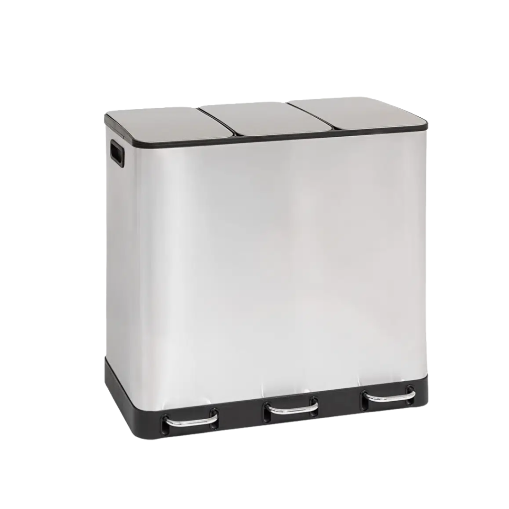 Ariane 3*18 L Metal Pedallı Çöp Kovası, Üç Bölmeli, Paslanmaz Gövde, Kolay Temizlenebilir