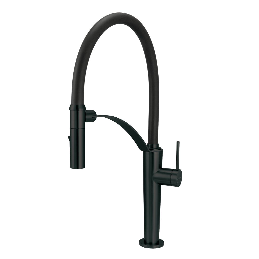 CORDA Siyah 2 Akışlı Elastik Oynar Başlıklı Mutfak Bataryası