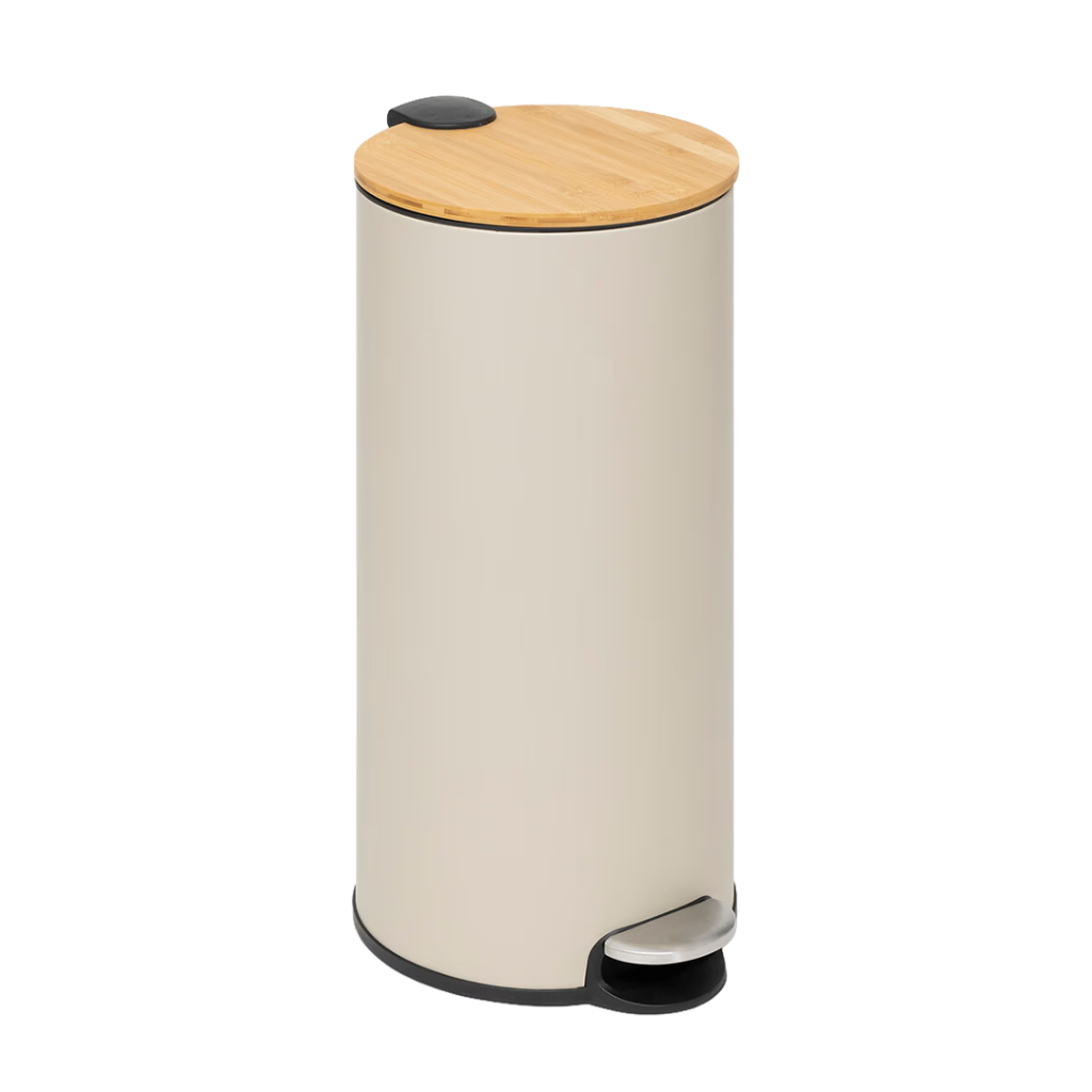 Modern Metal Pedallı/Bambu Kapak 30 L Çöp Kutusu 