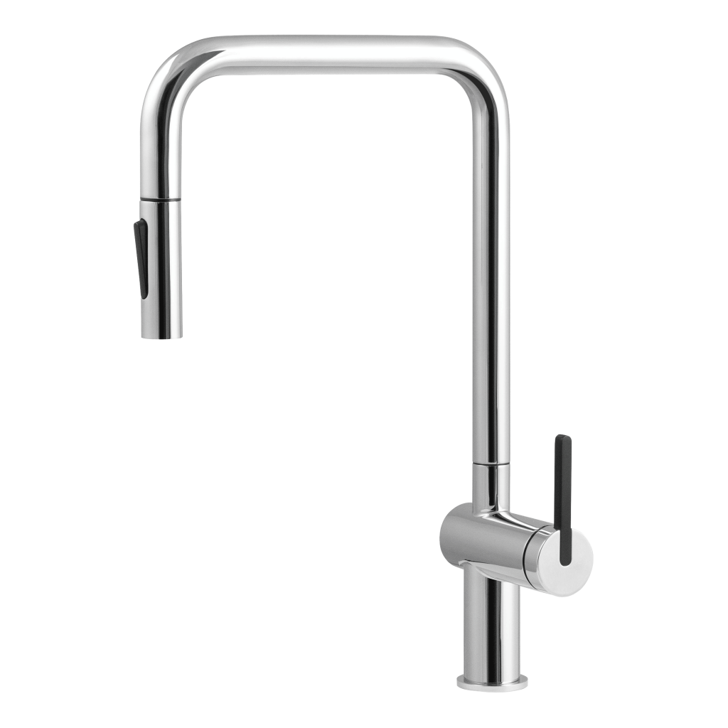 MOMI Çekilebilir Eviye Bataryası Fırçalanmış Çelik, Paslanmaz Çelik, U çıkışlı, Su tasarruflu