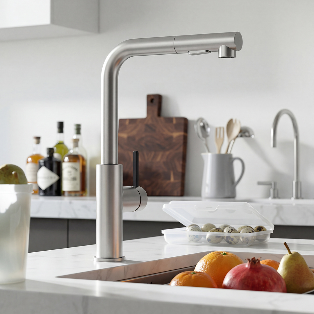 Deante MOMI Spiralli Mutfak Bataryası – Çekilebilir ve Döner Uçlu, Sessiz Akışlı, Su Tasarruflu